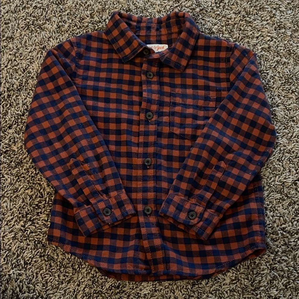 Cat & Jack Blue and burnt orange Plaid Button-Down Shirt